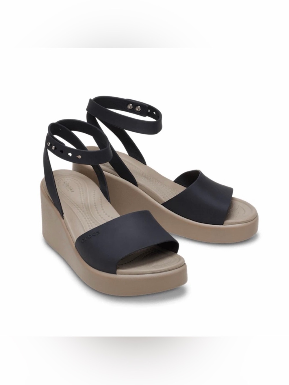 Crocs Brooklyn Ankle Strap Wedge Sandal Black Tan Women Size 11 NEW Summer - Picture 1 of 16